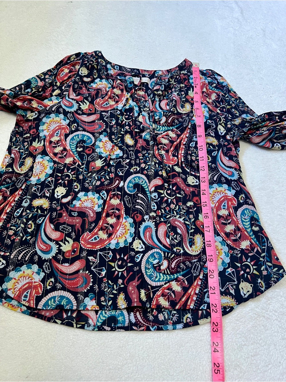 Loft Whimsical Metallic Paisley Long Sleeve Blouse - Small Petite - Picture 4 of 11